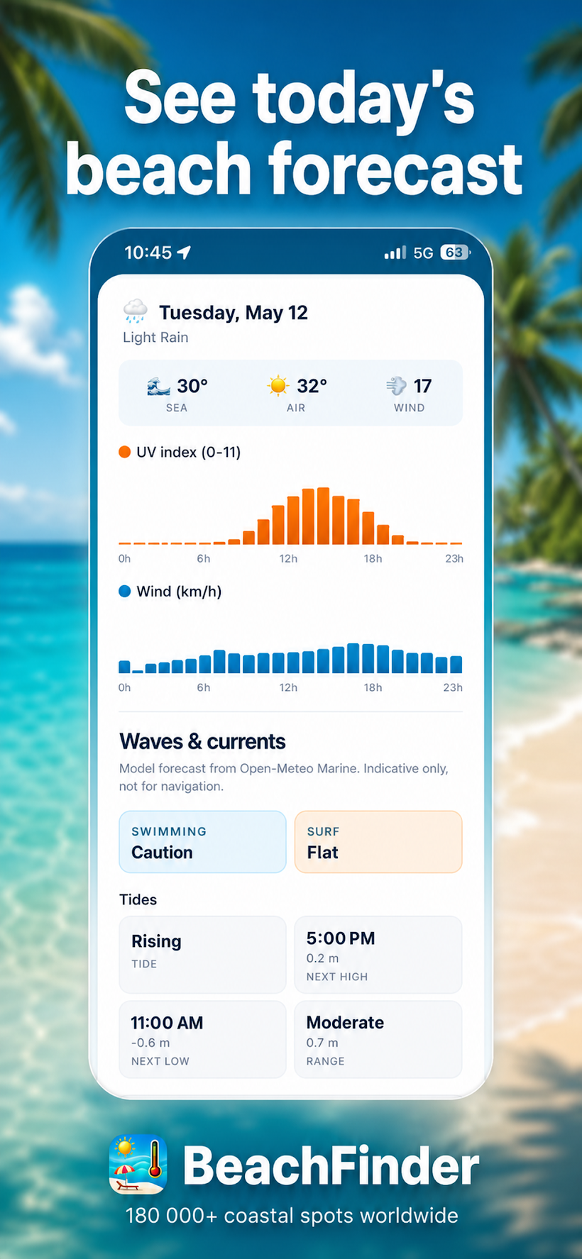 BeachFinder — live conditions